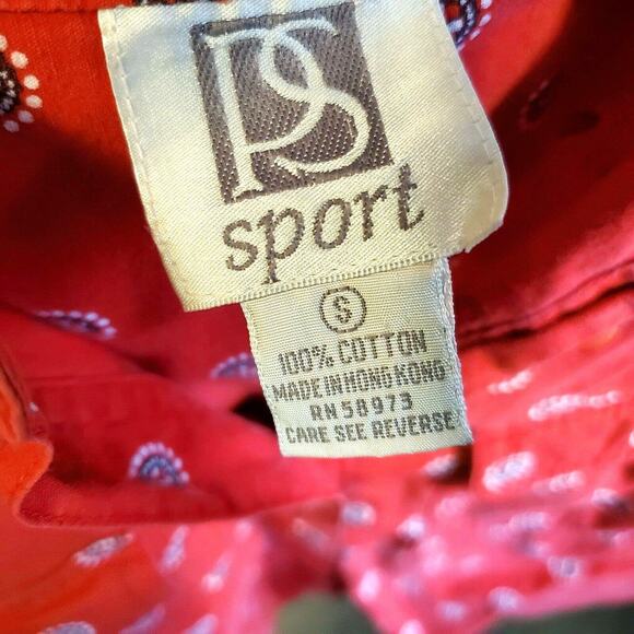 PS Sport Red Southwestern Top Size SP Cotton 2 Pockets Retro Long Sleeve - Picture 7 of 9